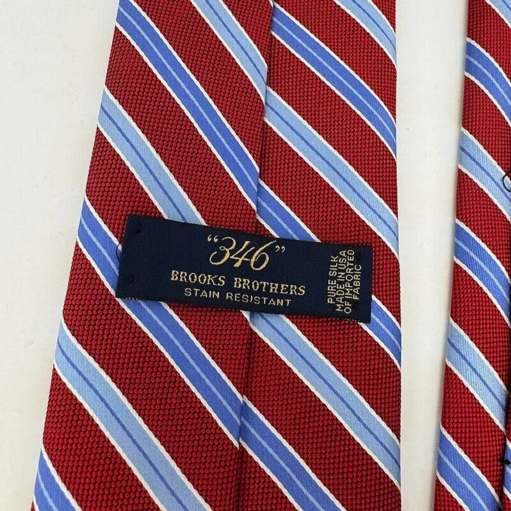 Brooks Brothers Stain Resistant Silk‎ Neck Tie Made in USA Red Blue Stripe Mens